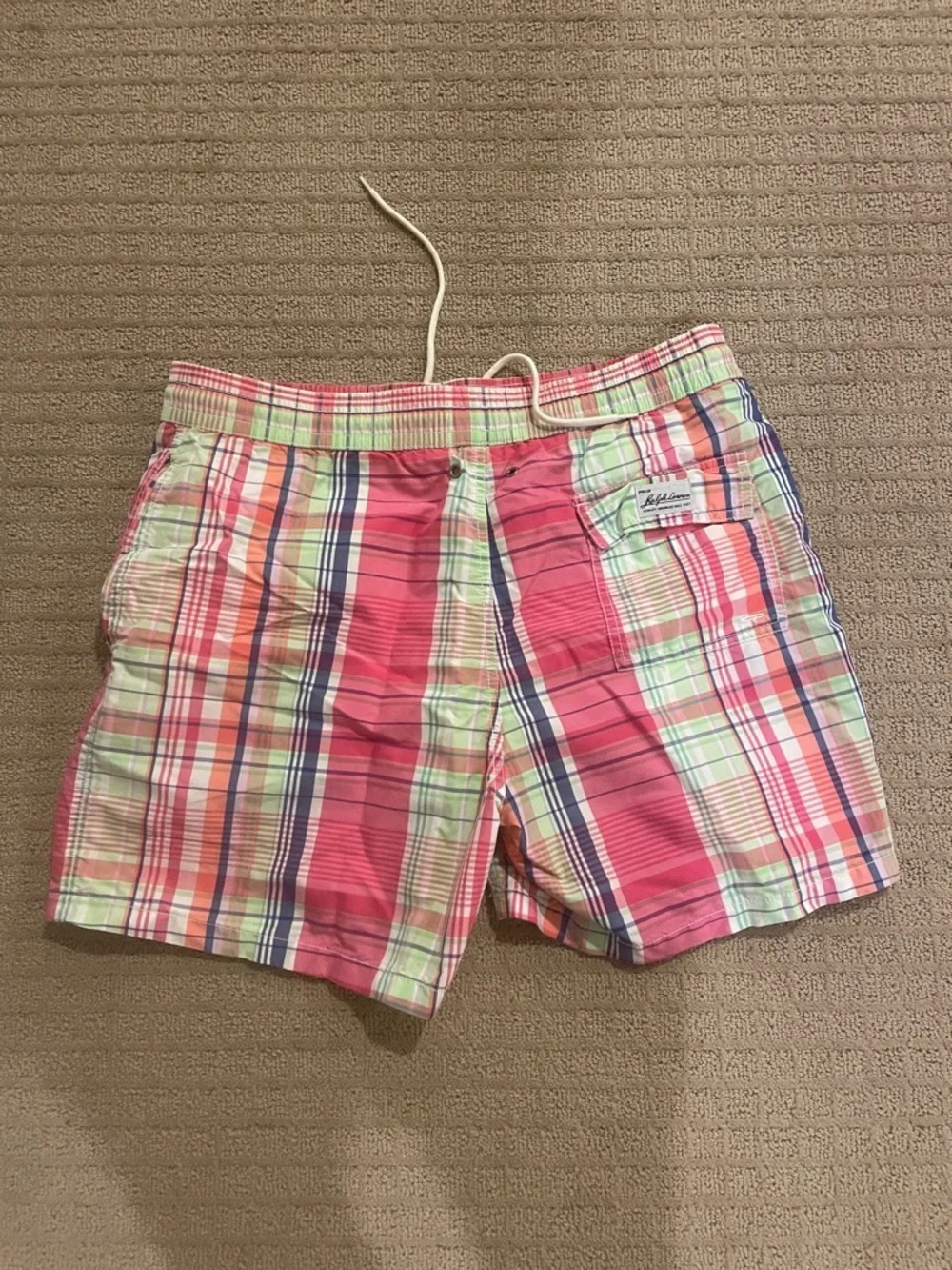 Ralph Lauren Pink Plaid Swim Shorts with Green & Navy Accents